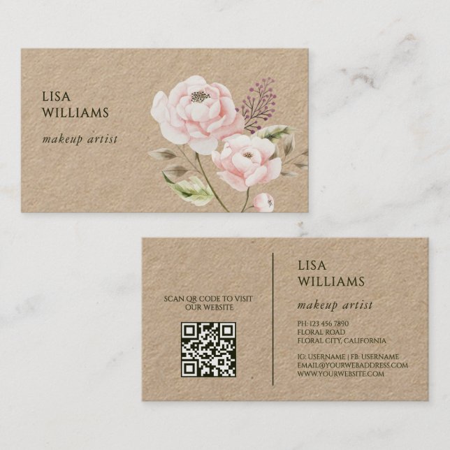 Carte De Visite Fleurs sauvages aquarelle Kraft (Devant / Derrière)