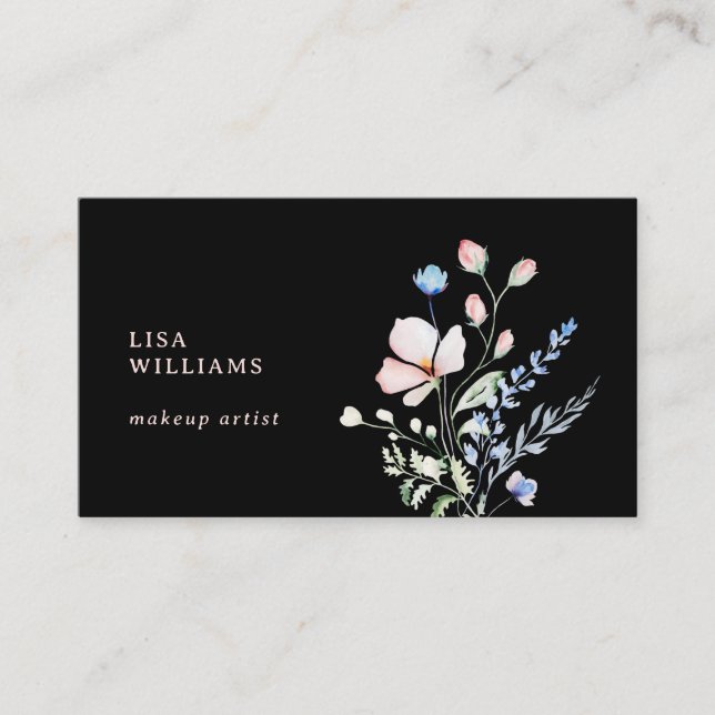 Carte De Visite Fleurs sauvages aquarelle noir  (Devant)
