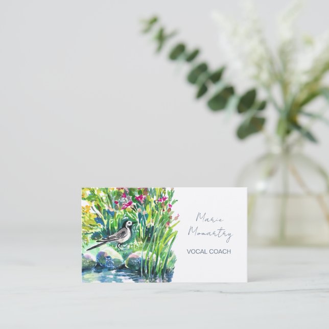 Carte De Visite Fleurs sauvages et une bergeronnette grise (Debout devant)