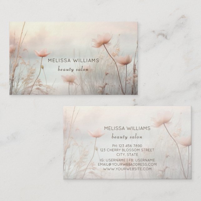Carte De Visite Fleurs sauvages rêveuses pastel (Devant / Derrière)