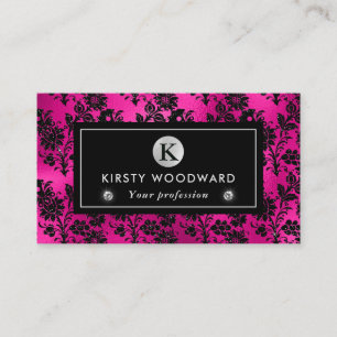 Carte De Visite Fleurs scintillantes noires et roses motif glamour