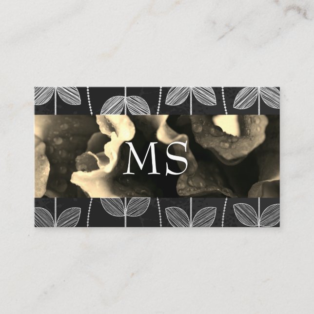 Carte De Visite Fleurs Sepia | Chalk Doodle Motif (Devant)
