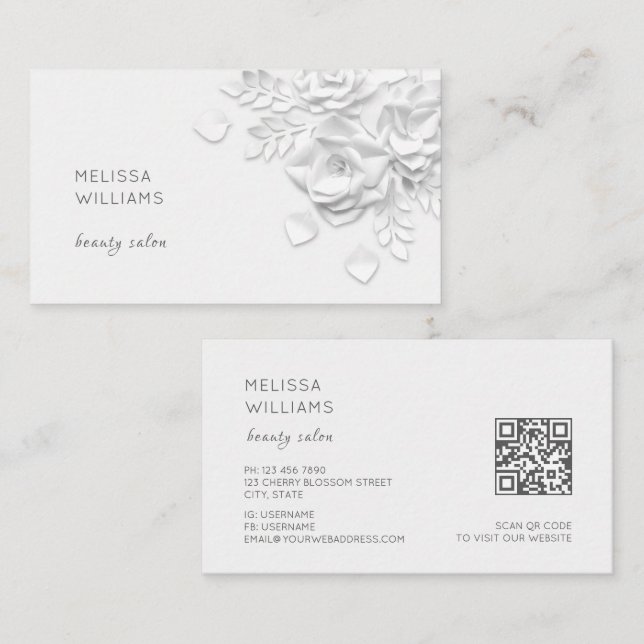Carte De Visite Fleurs Simples 3D Blanches (Devant / Derrière)