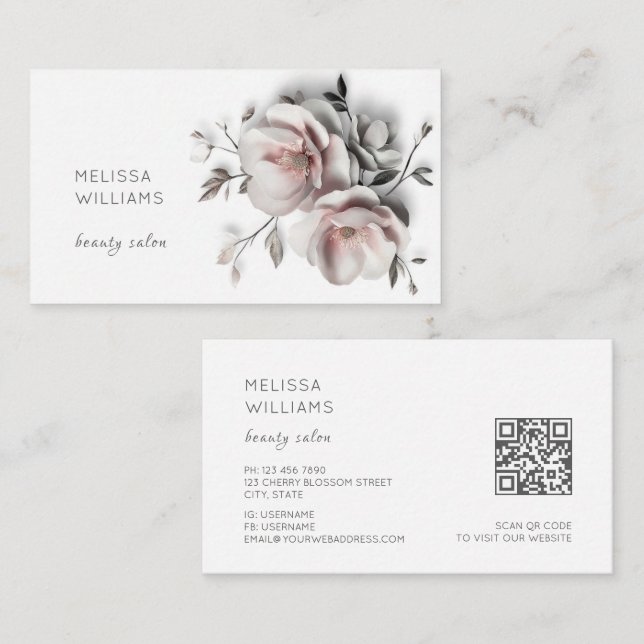 Carte De Visite Fleurs simples blanches en 3D (Devant / Derrière)
