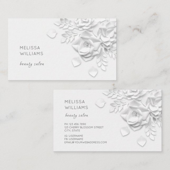 Carte De Visite Fleurs simples blanches en 3D (Devant / Derrière)