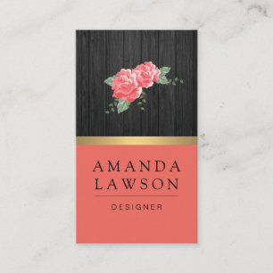 Carte De Visite Fleurs simples élégantes et panneau en bois