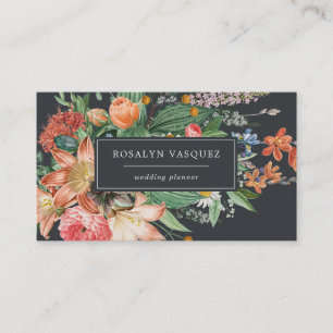 Carte De Visite Fleurs Sombres Vintage sur Fond Noir   Signature