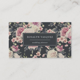 Carte De Visite Fleurs Sombres Vintage sur Fond Noir   Signature