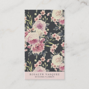 Carte De Visite Fleurs Sombres Vintage sur Fond Noir   Vertical