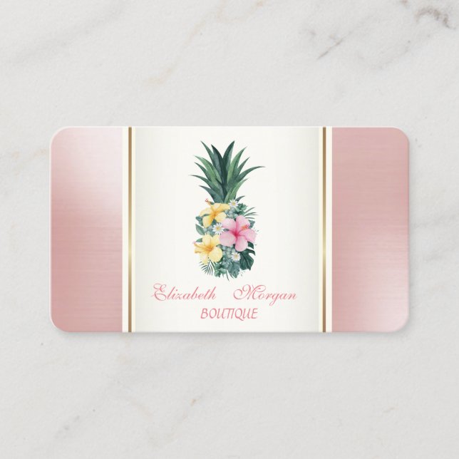 Carte De Visite Fleurs Tropicales de Ananas Moderne Tendance Fémin (Devant)