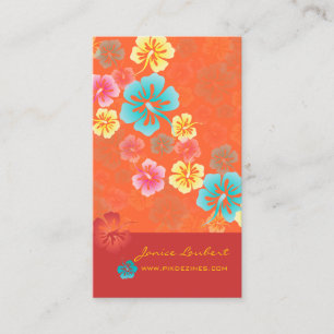CARTE DE VISITE FLEURS TROPICALES GRAVES RÉTRO, HIBISCUS
