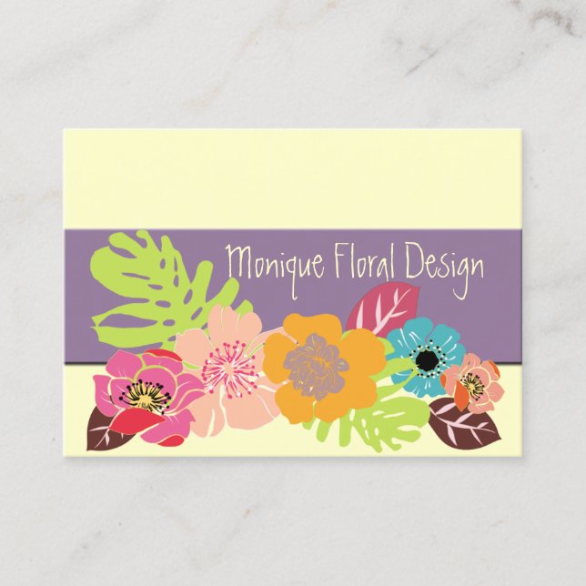 CARTE DE VISITE FLEURS TROPICALES RETRO GRAS/FOND DIY (Devant)