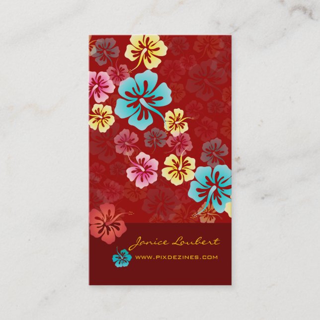 CARTE DE VISITE FLEURS TROPICALES RÉTRO, HIBISCUS (Devant)