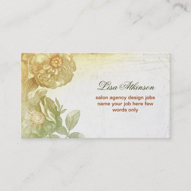 Carte De Visite Fleurs vintages dessinant élégant vieil et vieilli (Devant)