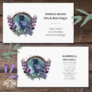 Carte De Visite Fleurs violettes Corbeau céleste cristaux couronne