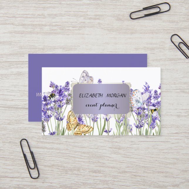 Carte De Visite Fleurs Violettes Élégantes de Jardin Professionnel (Devant/Arrière en situation)