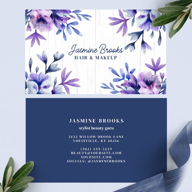 Carte De Visite Fleurs violettes et bleues rustiques (Créateur téléchargé)