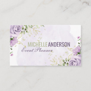Carte De Visite Fleurs Violettes Feuillage   Aquarelle