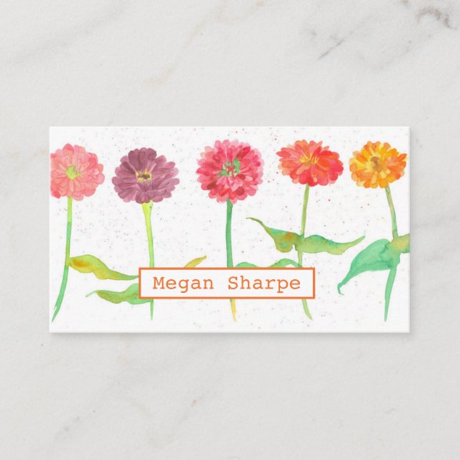 Carte De Visite Fleurs Zinnia Aquarelle Plante Orange (Devant)