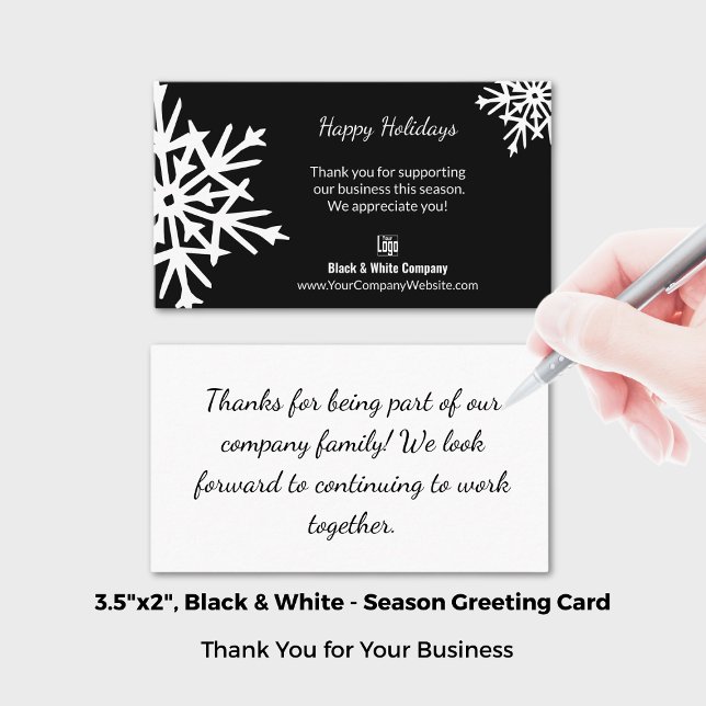 Carte De Visite Flocon de neige classique Merci de vacances noir e (Bold Snowflake Black & White Holiday Thank You Business Card; Size: 3.5x2 Inch (US))