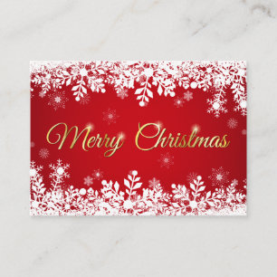 Carte De Visite Flocons blancs sur un joyeux Noël rouge