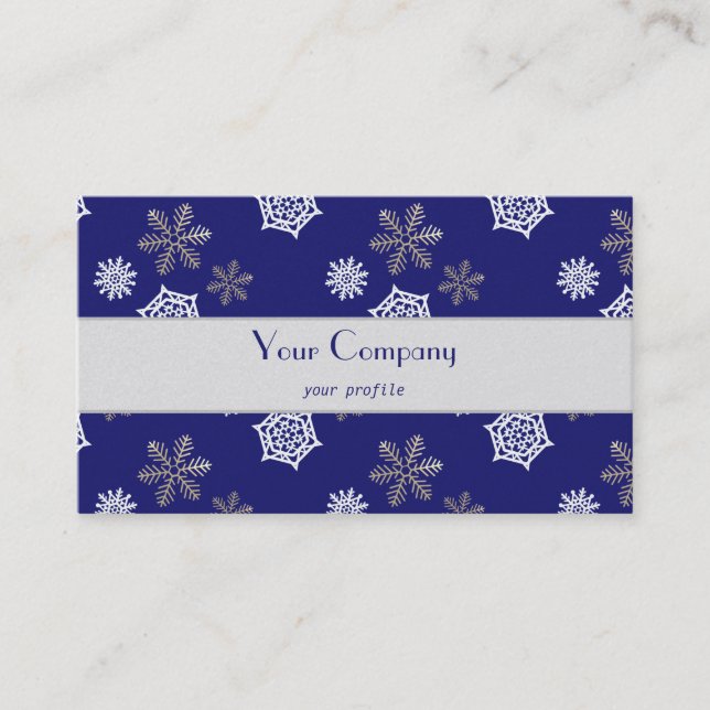 Carte De Visite flocons d'or et blancs sur fond bleu de minuit (Devant)