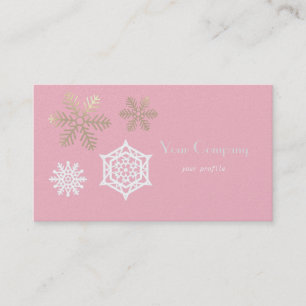 Carte De Visite flocons d'or et de neige blancs sur fond rose pâle