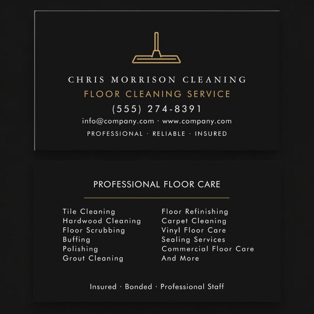 Carte De Visite Floor Cleaning Service Professional Black Gold (Créateur téléchargé)