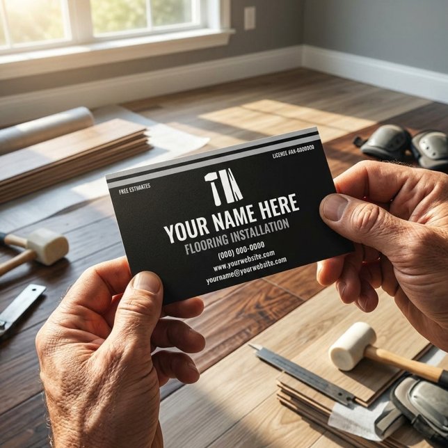 Carte De Visite Flooring Installation Professional Black & Silver (Créateur téléchargé)
