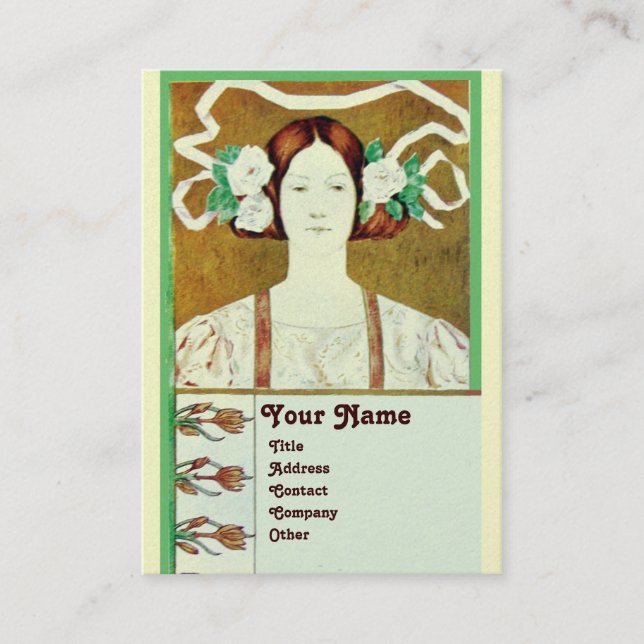 Carte De Visite FLORA / DAME AUX ROSES BLANCHES MONOGRAMME Or (Devant)