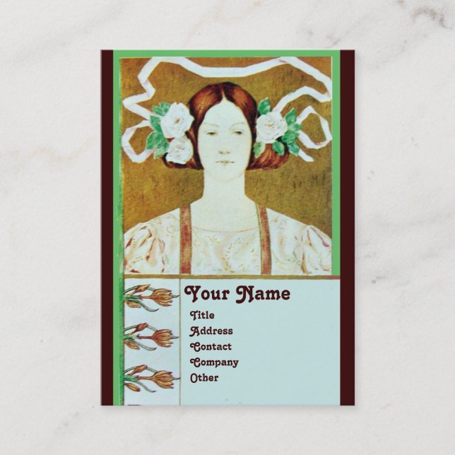 CARTE DE VISITE FLORA / FEMME AUX ROSES BLANCHES MONOGRAMME (Devant)