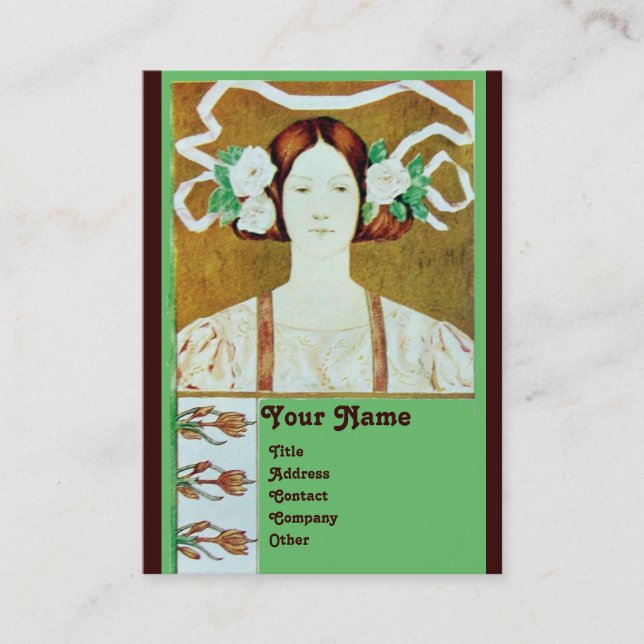 CARTE DE VISITE FLORA/FEMME AUX ROSES BLANCHES MONOGRAMME (Devant)