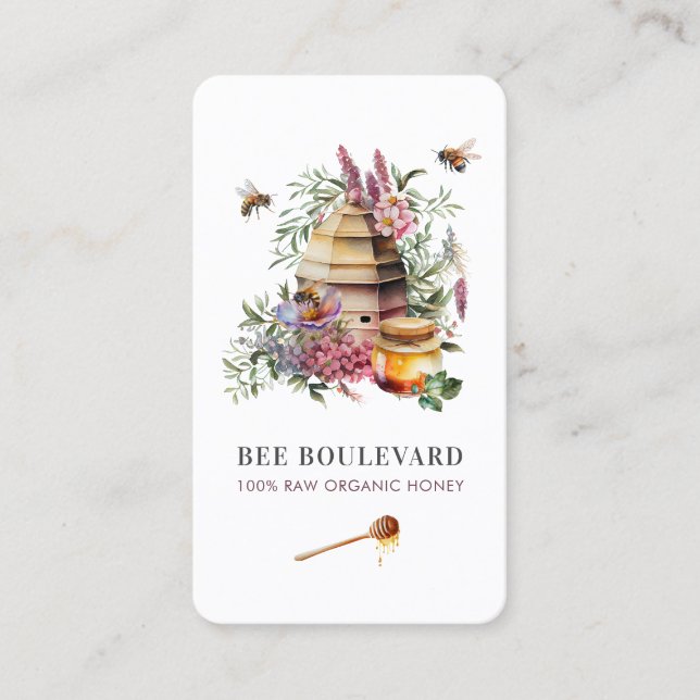 Carte De Visite Floral Bee Hive Aquarelle Beekeeper Code Qr (Devant)