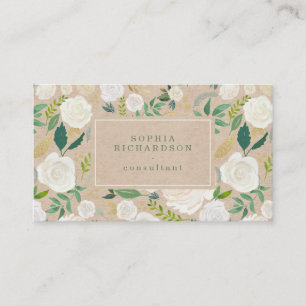Carte De Visite Floral blanc à la mode et rustique sur le regard