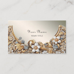 Carte de visite Floral blanc or décoratif