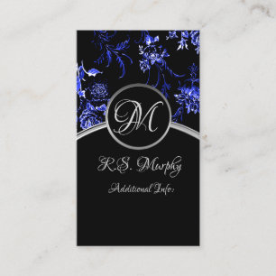 Carte de visite Floral bleu monogramme 3