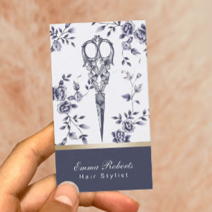 Carte De Visite Floral bleu vintage de salon de coiffure de