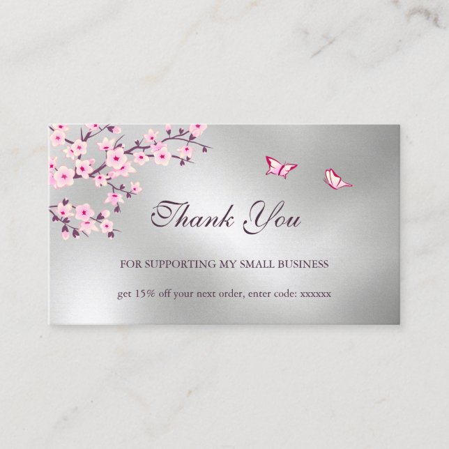 Carte De Visite Floral Cherry Blossom Thank You Business Card (Devant)
