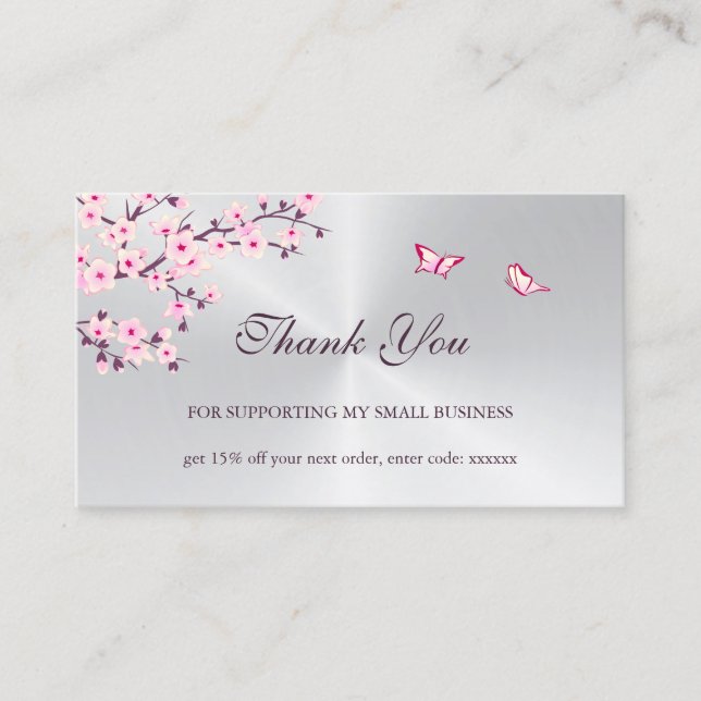 Carte De Visite Floral Cherry Blossom Thank You Business Card (Devant)