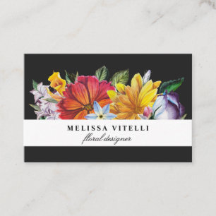Carte De Visite Floral coloré gras sur noir