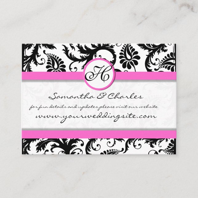 Carte De Visite Floral Damas noir et blanc avec finition rose (Devant)