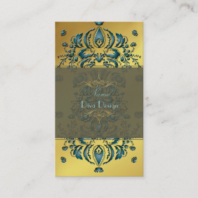 Carte de visite Floral Damask or Turquoise (Devant)