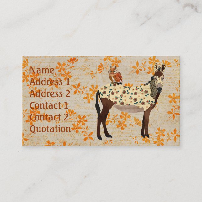 Carte de visite floral d'âne et de hibou (Devant)