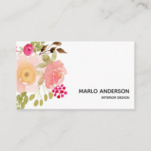 Carte de visite floral d'aquarelle rose
