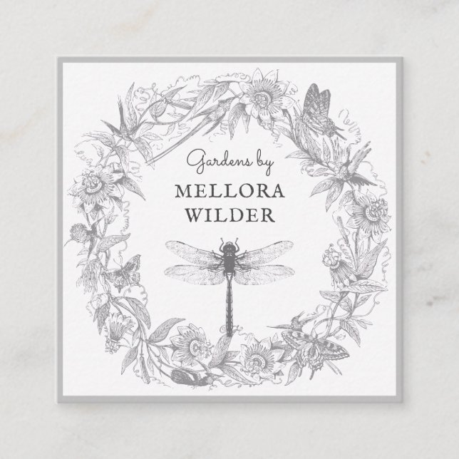 Carte de visite floral de libellule de jardinier (Devant)
