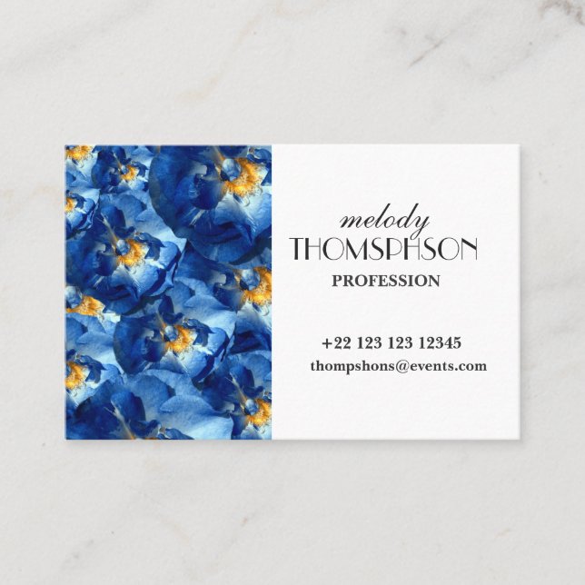 Carte de visite floral de roses bleus (Devant)