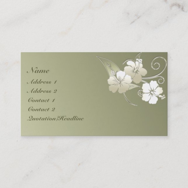 Carte de visite floral élégant de vert olive de (Devant)