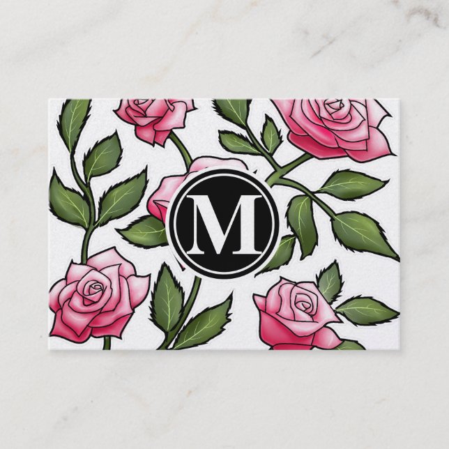 Carte De Visite Floral élégant et monogramme (Devant)