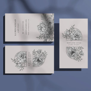 Carte de visite Floral Élégant Noir Et Blanc
