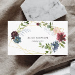 Carte De Visite Floral Fille Fleurs sauvages Élégant Blanc<br><div class="desc">Carte de visite géométrique marine moderne bleu et bordeaux floral. Parfait pour coiffeur,  maquilleur,  décorateur d'intérieur,  mariage et organisateur d'événements.</div>